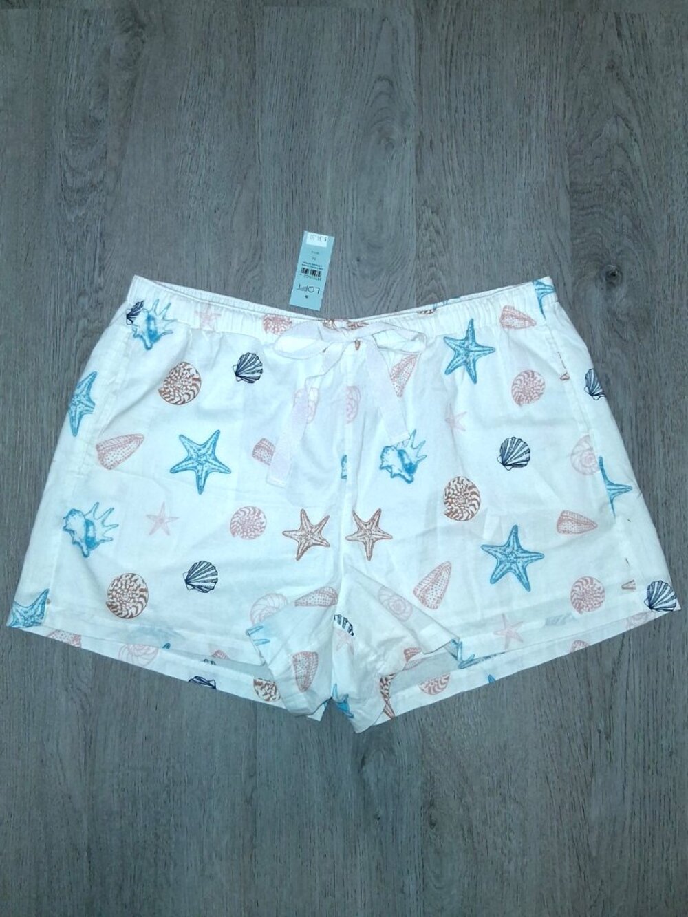 Loft Sea Shells White Sleep Shorts Pajama Lounge Size Medium Petite Beach Ocean
